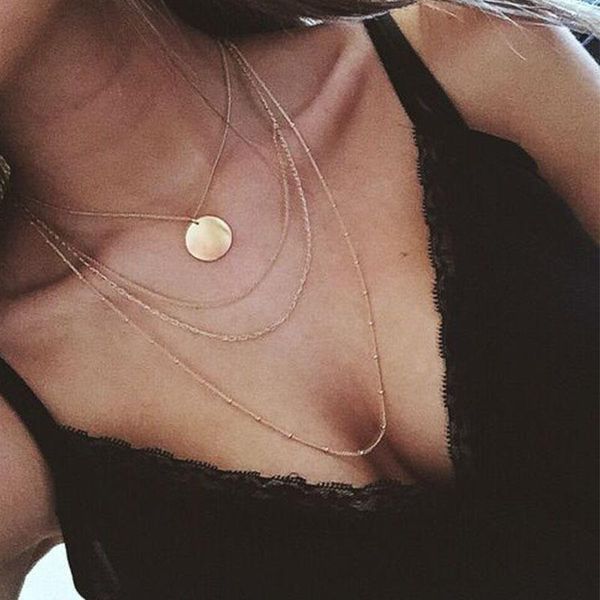 

pendant necklaces girls jewelry simple trendy fashion street s multi-layer tassel chain sequins clavicle necklace woman accessories, Silver