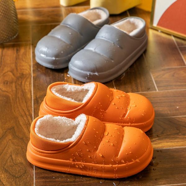 

slippers waterproof winter cotton women warm non-slip home men indoor shoes plus velvet couples slides, Black