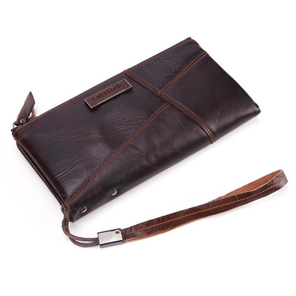 

wallets men's ol business mobile phone wallet cowhide leather double zipper wristband clutch bag men purse passport bill cards, Red;black