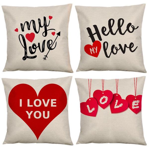 

pillow case 4pcs love pillowcase valentine's day cushion cover decorative sofa cushions throw pillows flax home decor-abux