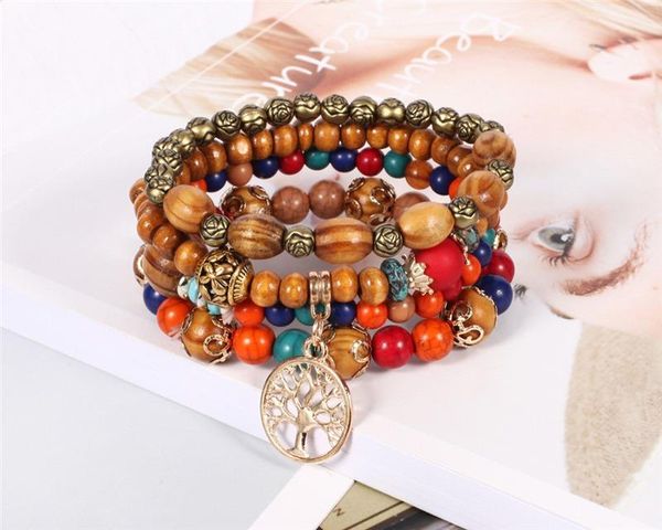 

beaded, strands vintage ethnic multilayer big multicolor beads bracelets sets boho statement bracelet bangles for women 2021 fashion jewelry, Black