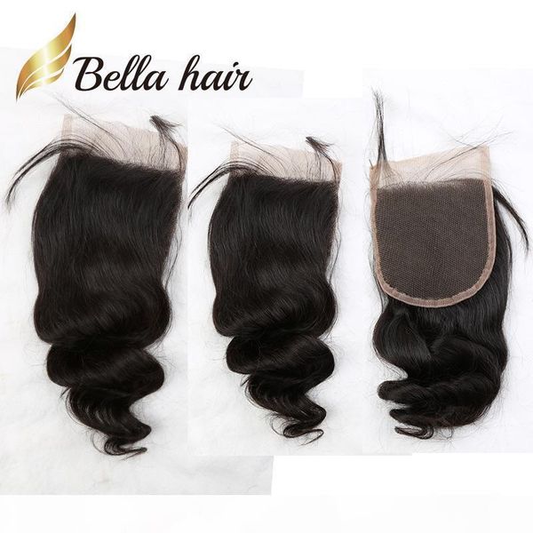 

11a natural color peruvian human hair extensions 4*4 5*5 6*6 middle three part loose wave closure hair pieces bella hair, Black;brown