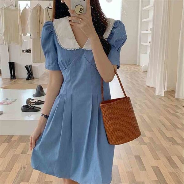 

gentle retro solid v-neck elegance summer a-line sweet office lady lace patchwork loose women chic mini dresses 210525, White