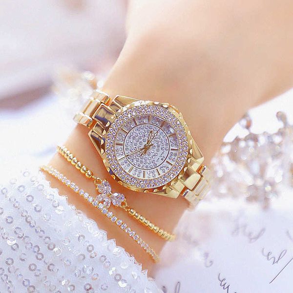 Damenuhren mit 2 Armbändern, Luxusmarke, Diamant-Frauenuhren, Kleid, Gold, weibliche Uhr, Damen-Armbanduhr, Relogio feminino 210527