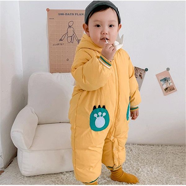 

2021 winter infant baby clothing new baby boys thick down cotton jumpsuit girls long-sleeved hooded romper 3-12 month 35, Blue
