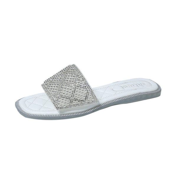 

slippers 2021 summer women's casual fashion trend all-match vamp rhinestone decoration flat-bottomed simple, Black