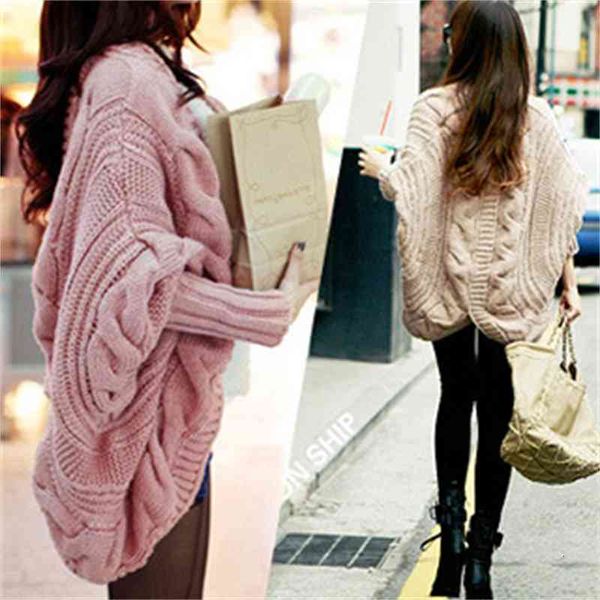 

women's tracksuits spring autumn 7colors coarse wool cardigans fashion full batwing sleeve sweaters casual clothing i46l, Gray