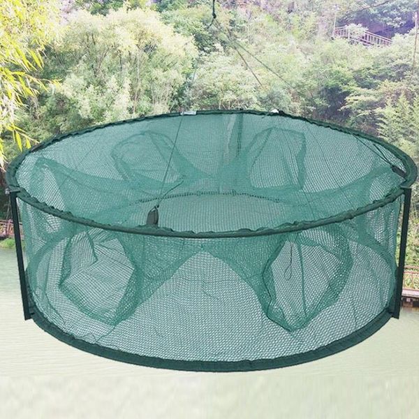

fishing accessories sfit strengthened 5/6/7 holes automatic net shrimp cage nylon foldable fish trap cast folding network