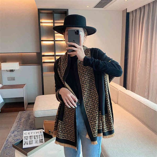 

shawl scarf imitation cashmere women's autumn and winter 2021 geometric rectangle warm korean versatile fashion, Blue;gray