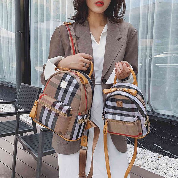 

handbag 2021 double shoulder bag women's embroidered wire lattice schoolbag fashion oxford cloth korean travel backpack, Black;red