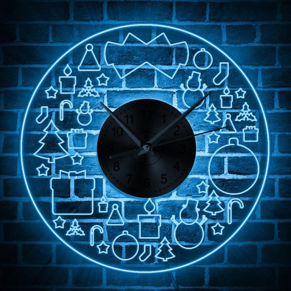 

wall clocks round christmas wreath shaped clock holiday decorative led lighting watch year's acrylic edge lit