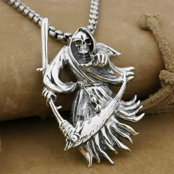 

pendant necklaces european and american -selling gothic punk retro men's death sickle skull locomotive rock necklace, Silver