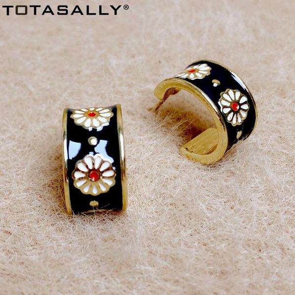 

hoop & huggie totasally enamel daisy earrings for women flower band open c small lady anti-allergic party jewelry dropship, Golden;silver