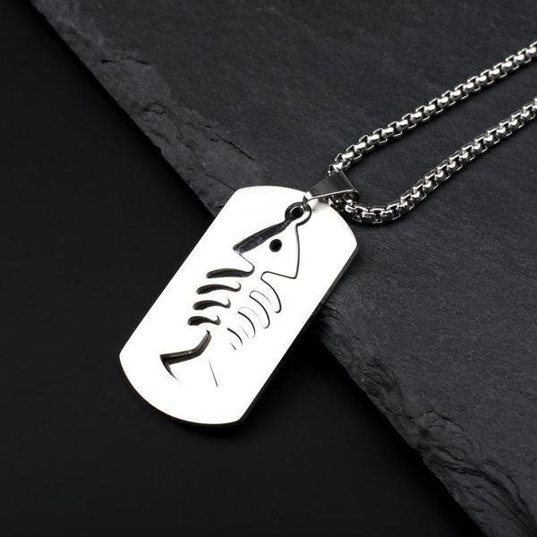 

pendant necklaces fashion men's titanium steel necklace fishbone stainless chain accessories punk party jewelry gift, Silver
