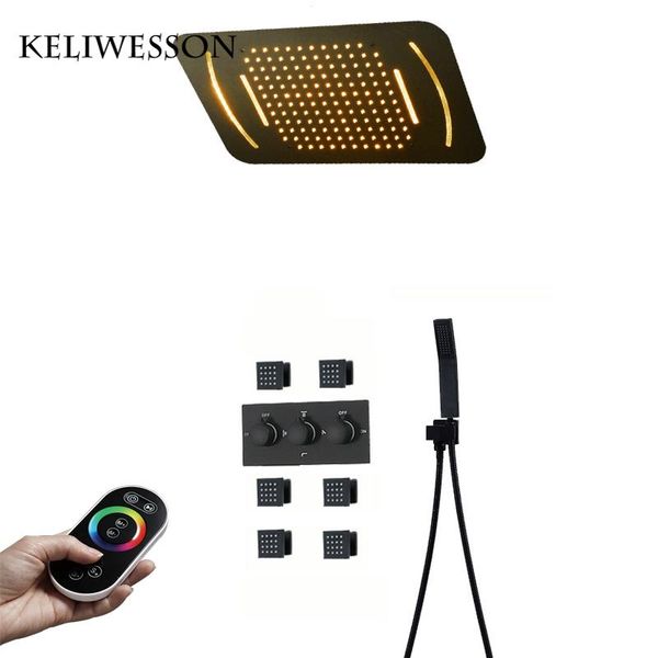 

rainfall shower heads rectangle waterfall shower light strip set brass mixer taps faucets black spray jets