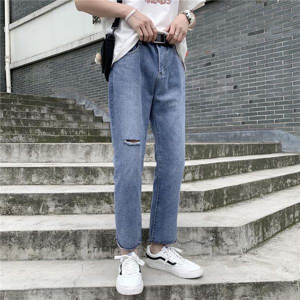 

spring summer 2021 fashion denim teenagers new men's loose jeans trendy comfortable low-rise pants small straight thin jeans men, Blue