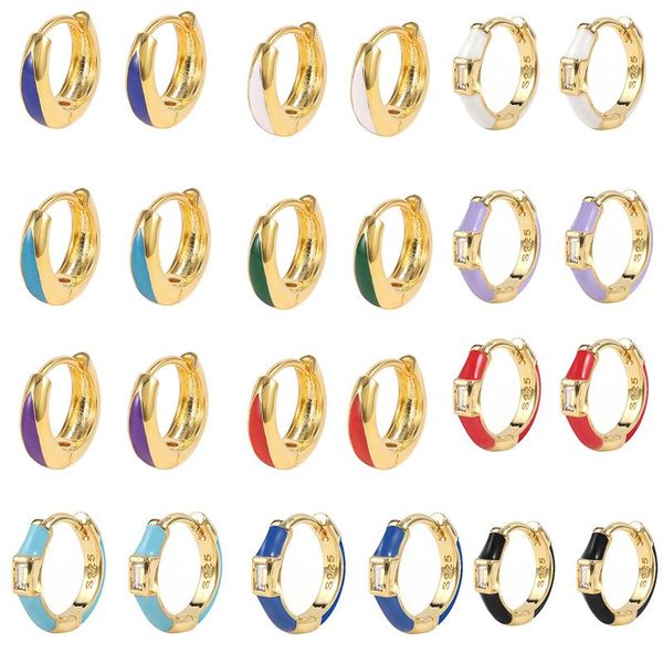 

hoop & huggie canner 2021 trendy wedding jewelry coloful drop oil circle ear hoops earrings for women girls minimalist cooper bricons, Golden;silver
