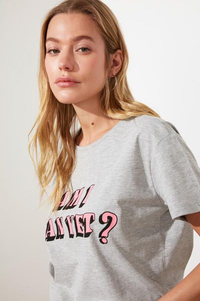 

women's t-shirt trendyol printed semifitted knitted twoss21ts2347, White