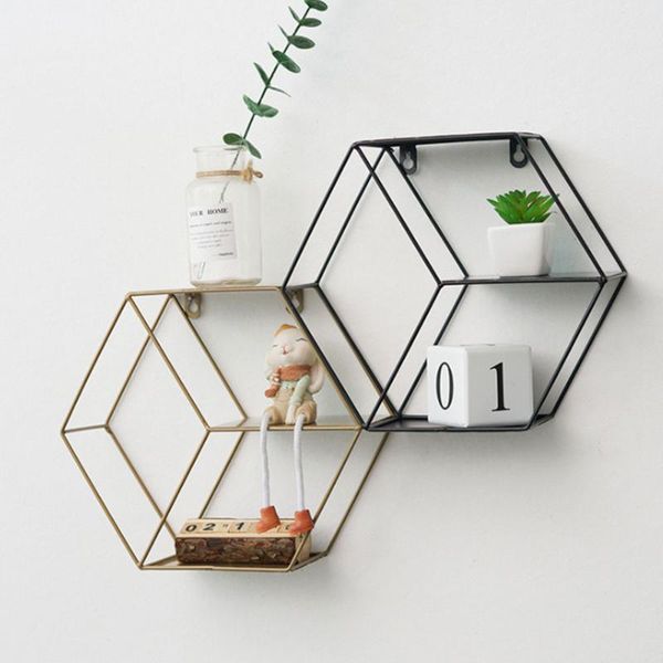 

other home decor modern simple iron art hexagonal wall decorative shelves living room bedroom decoration finishing shelf craft storage frame