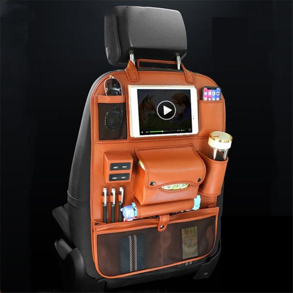 

car organizer seat leather storage bag back pu multifunction pocket stowing tidying auto accessories