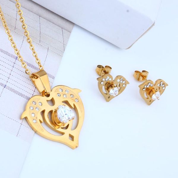 

earrings & necklace oufei wholesale fish heart jewellery stainless steel jewelry sets for women earring and fashion african, Silver