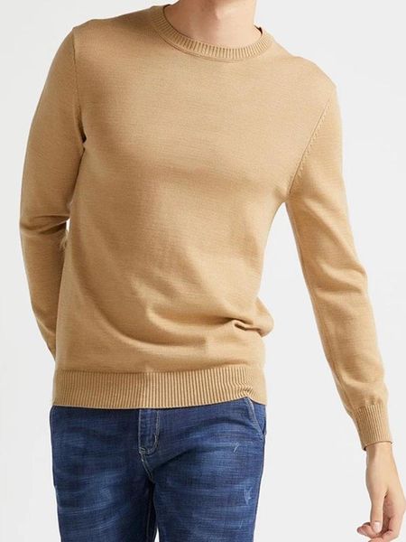 

2021 fashion camel wool crew neck sweaters round neck 100% extra fine merino woo from australia autmun winter warm sweaters men, White;black