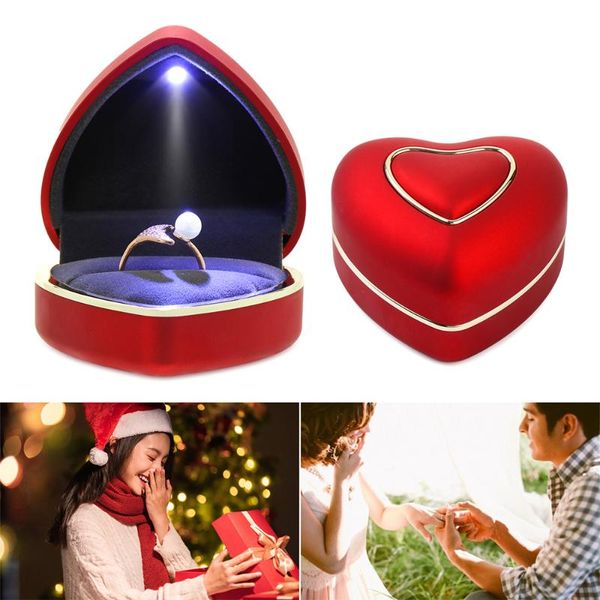 

jewelry pouches, bags ring box with led light, heart shaped gift case, display for wedding, engagement, proposal, birthday and ann, Pink;blue
