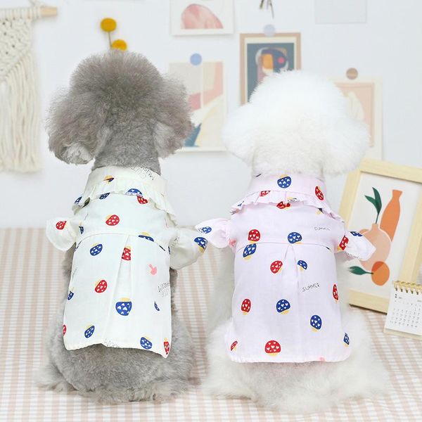 

dog apparel summer clothes doggie puppy pomeranian poodle schnauzer shirt pet clothing mushroom print cat dress blouse costume