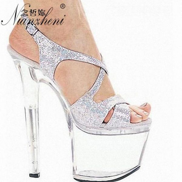 

sandals 17cm womens summerwedding party crystal shoes 7 inch evening clear pole dancing high heels elegant transparent, Black