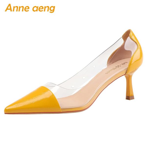 

dress shoes 2021 spring women pumps 6cm high thin heel pointed toe shallow ladies yellow female heels, Black