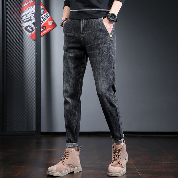 

2021 brim masculinas calas de ajuste regular moda streetwear preto denim lpis k6oh, White;black