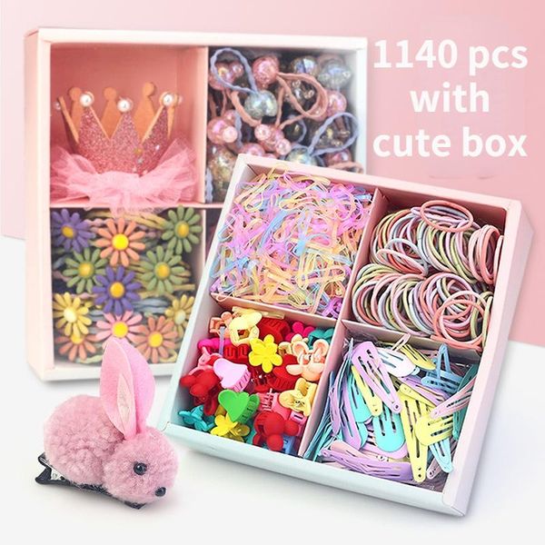 

hair accessories girls cartoon set candy color clips elastic rubber band kids birthday gift princess clown decoration, Slivery;white