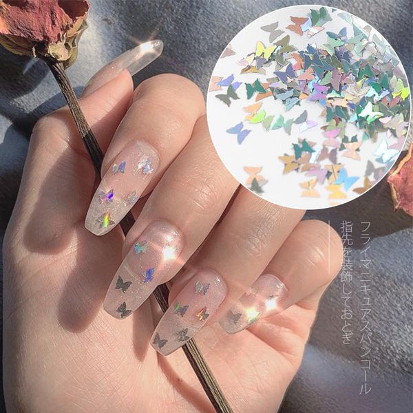 

nail glitter style butterfly shape 3d art colorful flakes varnish manicure decorations, Silver;gold