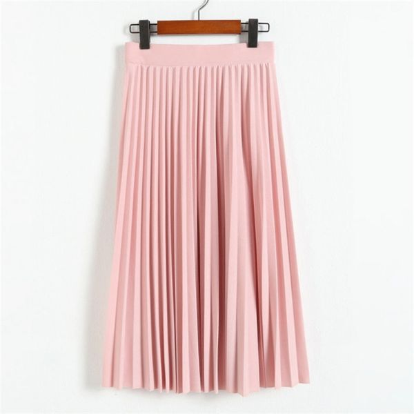 

spring and autumn fashion women's high waist pleated solid color half length elastic skirt promotions lady black pink 210708