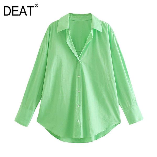 

[deat] summer fashion single-breasted solid color long sleeve turn-down collar loose casual women shirt 13q569 210527, White