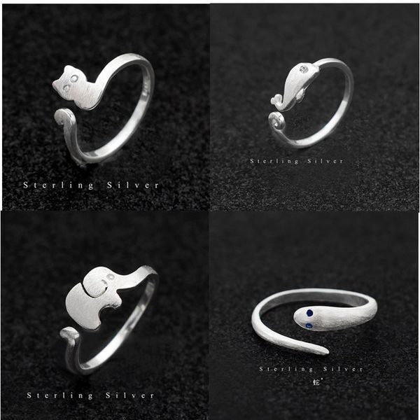 

cluster rings buyee 100% 925 sterling silver fashion small ring women lovely cat elephant snake dolphin sweet finger for jewelry, Golden;silver