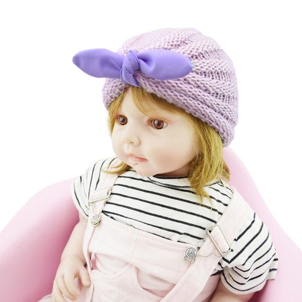 

caps & hats 14*16 cm solid color striped knitting wool fashion cartoon ears infant hat baby girls headwear kids pography props, Yellow