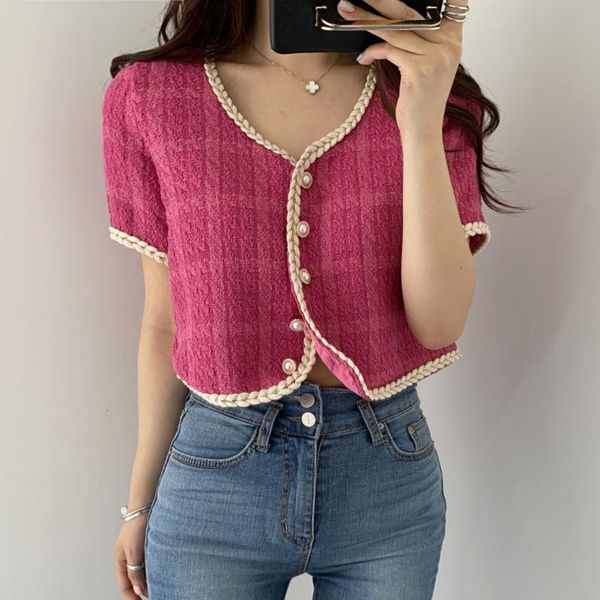 

awe-inspiring korean chic plaid jacket women summer v neck single breasted short coats femme fashion office lady casaco feminino, Black;brown