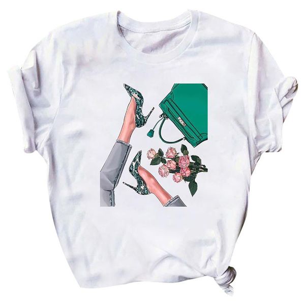 

women's t-shirt women the pleasure of high heels t shirts color y2k champagne rose printed hip hop 90s punk hipster tee, White