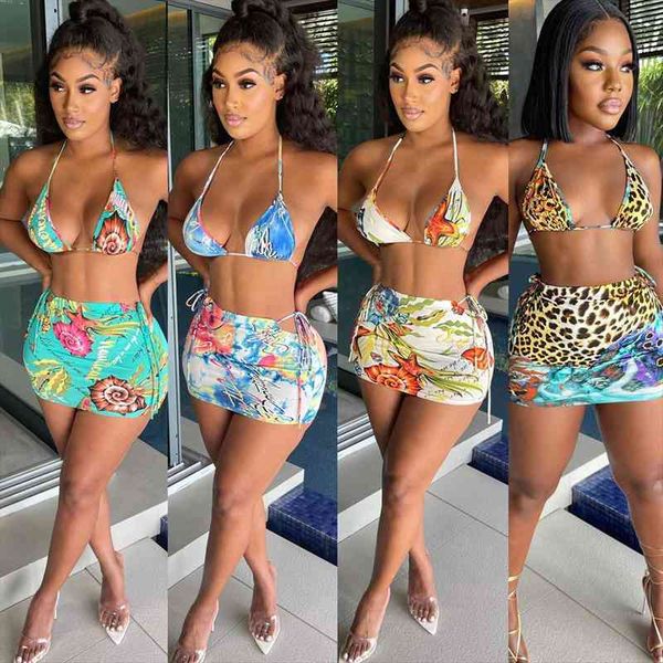 

fashion print 2 piece set skirt summer sleeveless lace up bandage crop and mini skirts night club outfits, Gray