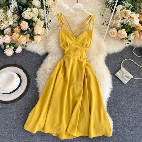 

2021 summer seaside holiday women fashion hollowing out backless spaghetti strap ladies party es ygv5, Black;gray