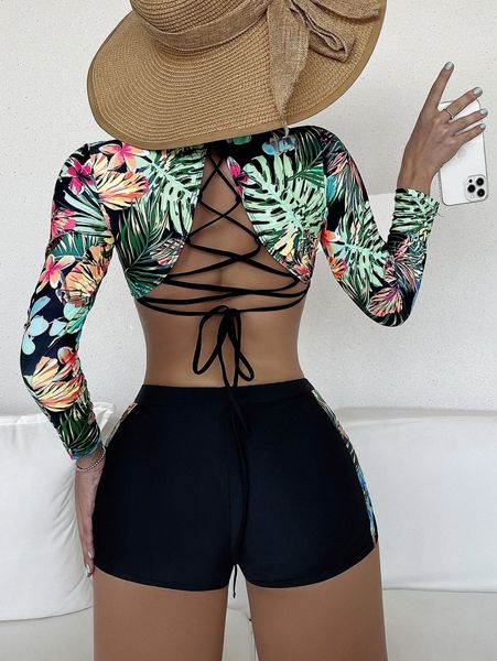 

tropical print shorts bikini swimsuit m6s3#, White;black