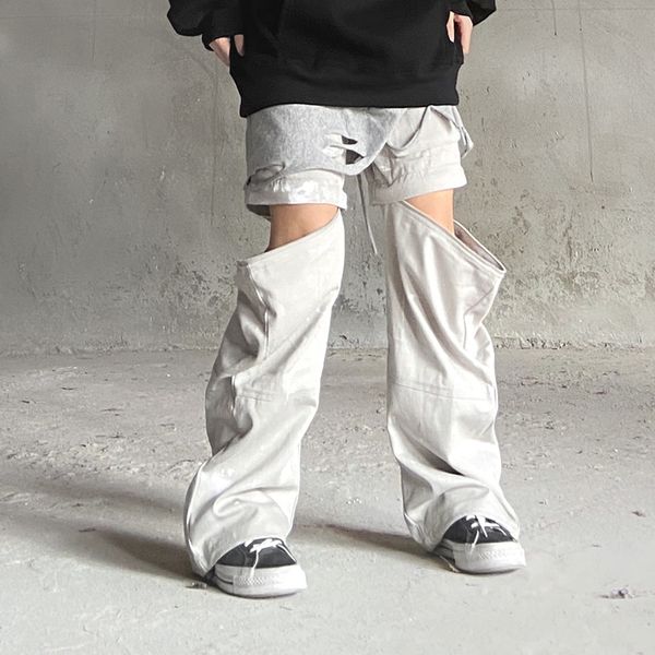 

2021 new high street detachable zipper overalls hand-painted graffiti loose leg-legged man's casual niche leg track pants w1rb, Black