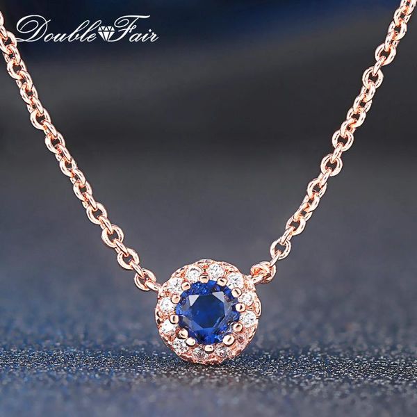 

chokers blue zircon crystal statement necklace for women girls birthday gift link chain jewelry round necklaces dfn635, Golden;silver