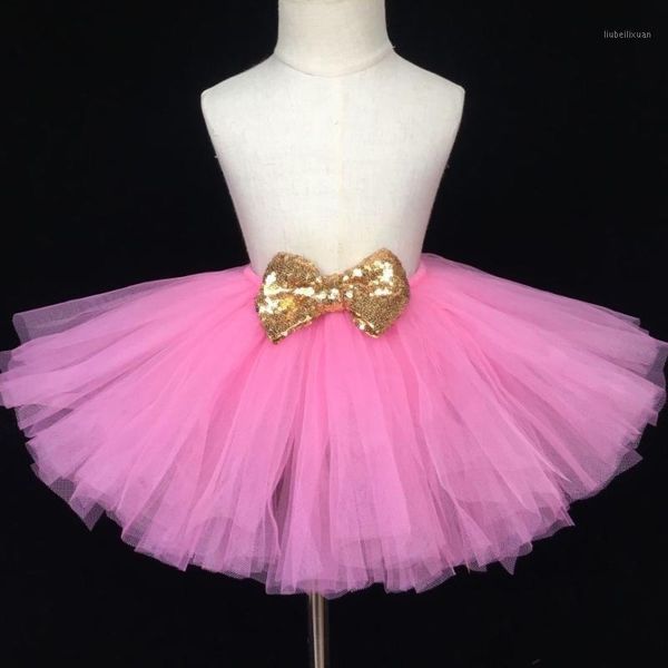 

skirts girls pink tutu skirt baby fluffy tulle ballet dance pettiskirts tutus with gold sequin bow kids birthday party1