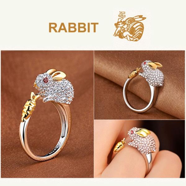 

wedding rings crystal lovely mouse dog pig monkey shape inlaid animal women girl opening ring party jewelry, Slivery;golden
