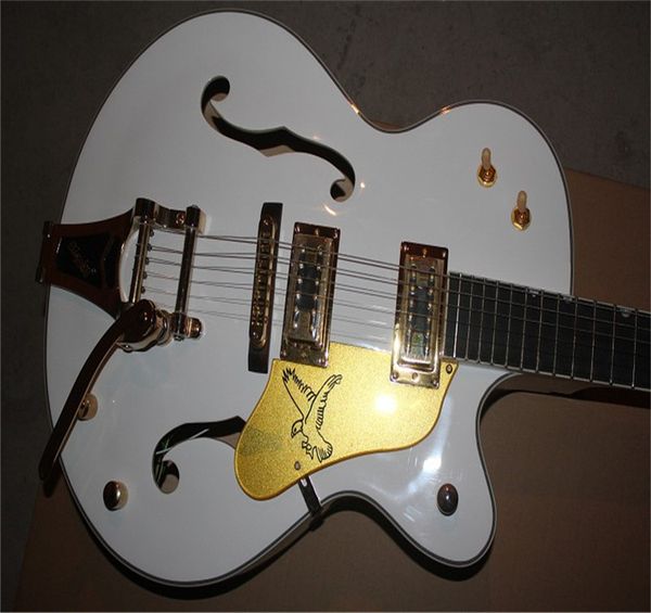 

2021 falcon 6120 jazz semi hollow with tremolo white electric guitar in stock