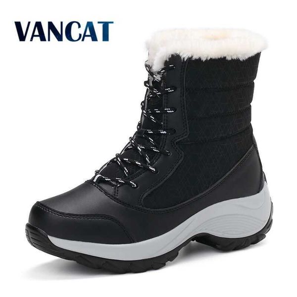

vancat women snow boots winter warm boots thick bottom platform waterproof ankle boots for women thick fur cotton shoes size 41 h0906, Black