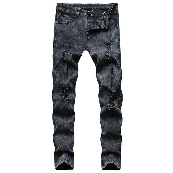 

men's jeans teen ripped slim fit casual stretch pants, Blue