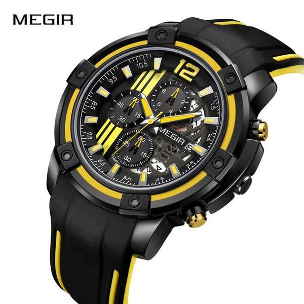 

wristwatches megir chronograph sport watch men big dial waterproof military fashion men's relogio masculino, Slivery;brown